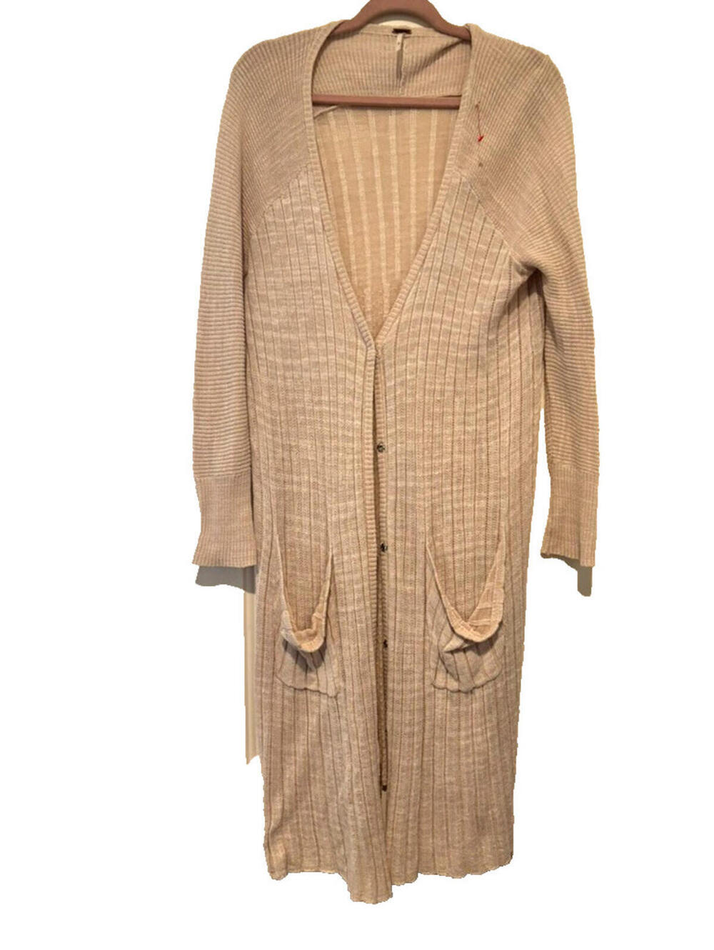 Free People boho‎ beige oversized M long snap front cardigan sweater B